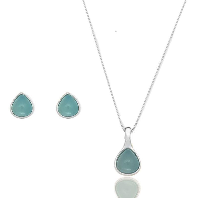 CONJUNTO PEDRA NATURAL PRATA 925