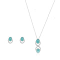 Conjunto Colar e Brinco Oval Cravejado com Pedra Natural | Prata 925