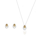 Conjunto Colar e Brinco Oval Cravejado com Pedra Natural | Prata 925