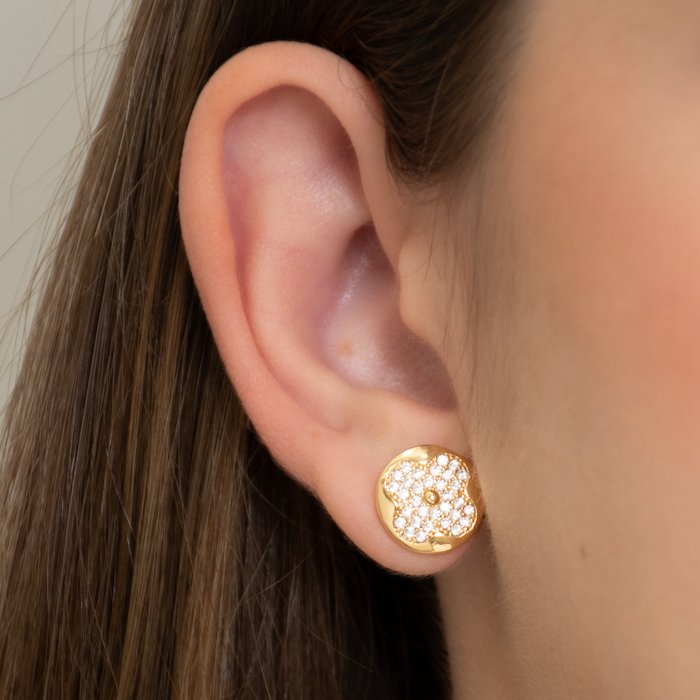 Brinco Redondo Trevo Cravejado | Banhado em Ouro 18k