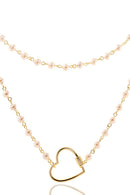 Colar Corrente de Pérolas e Fecho Coração | Banhado em Ouro 18k