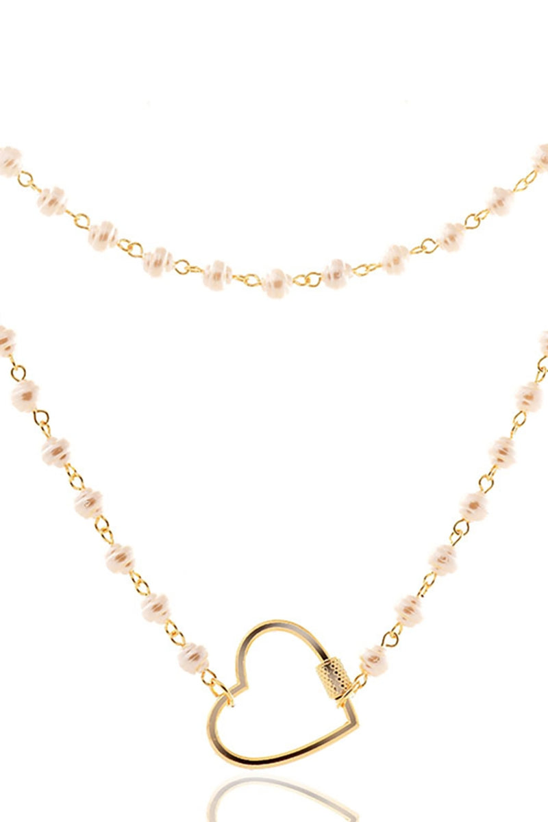 Colar Corrente de Pérolas e Fecho Coração | Banhado em Ouro 18k