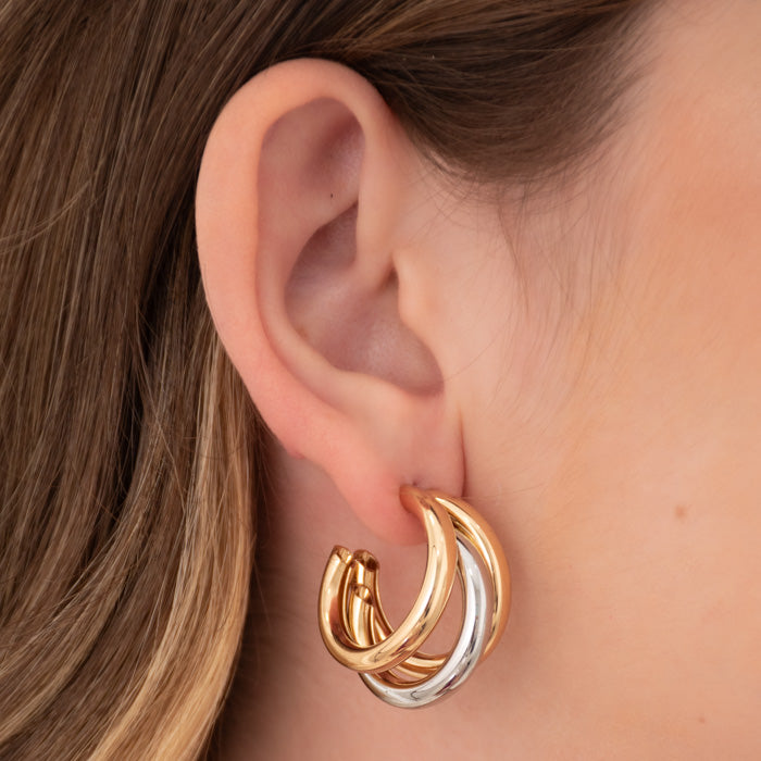 Brinco Argola Tubinho Triplo | Dois Banhos