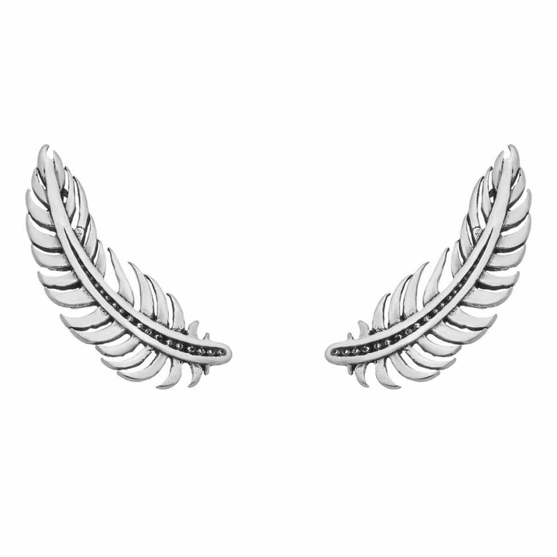 Brinco Folha Pena em Prata Envelhecida | Prata 925