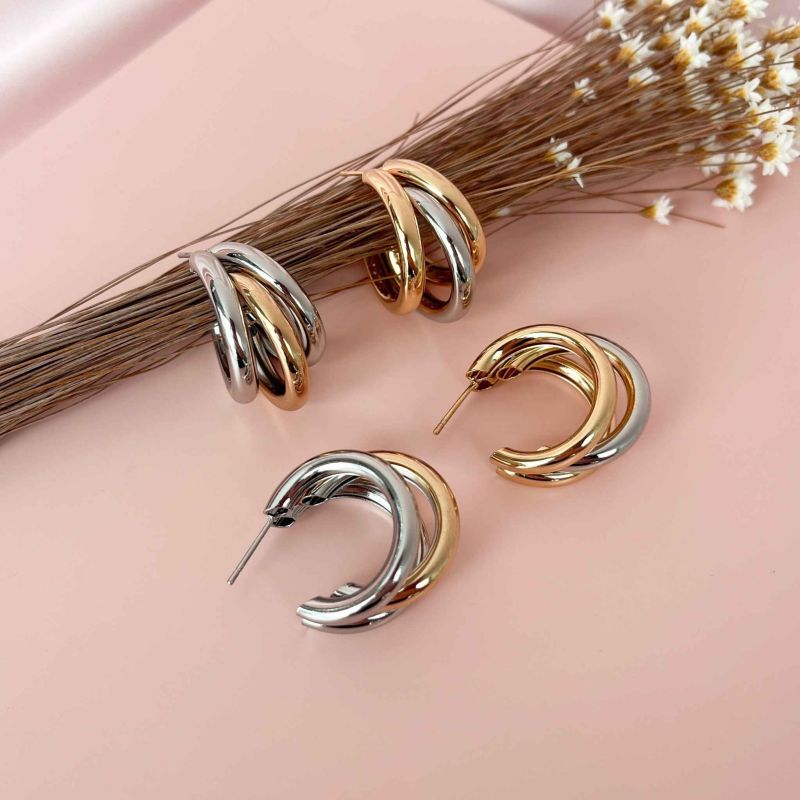 Brinco Argola Tubinho Triplo | Dois Banhos