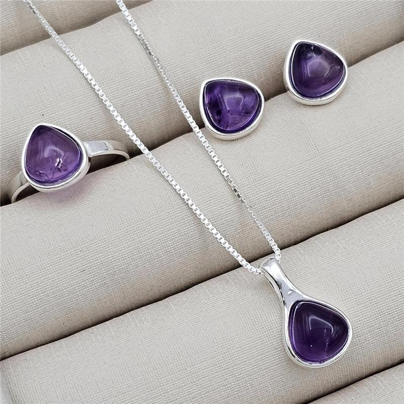 CONJUNTO PEDRA NATURAL PRATA 925